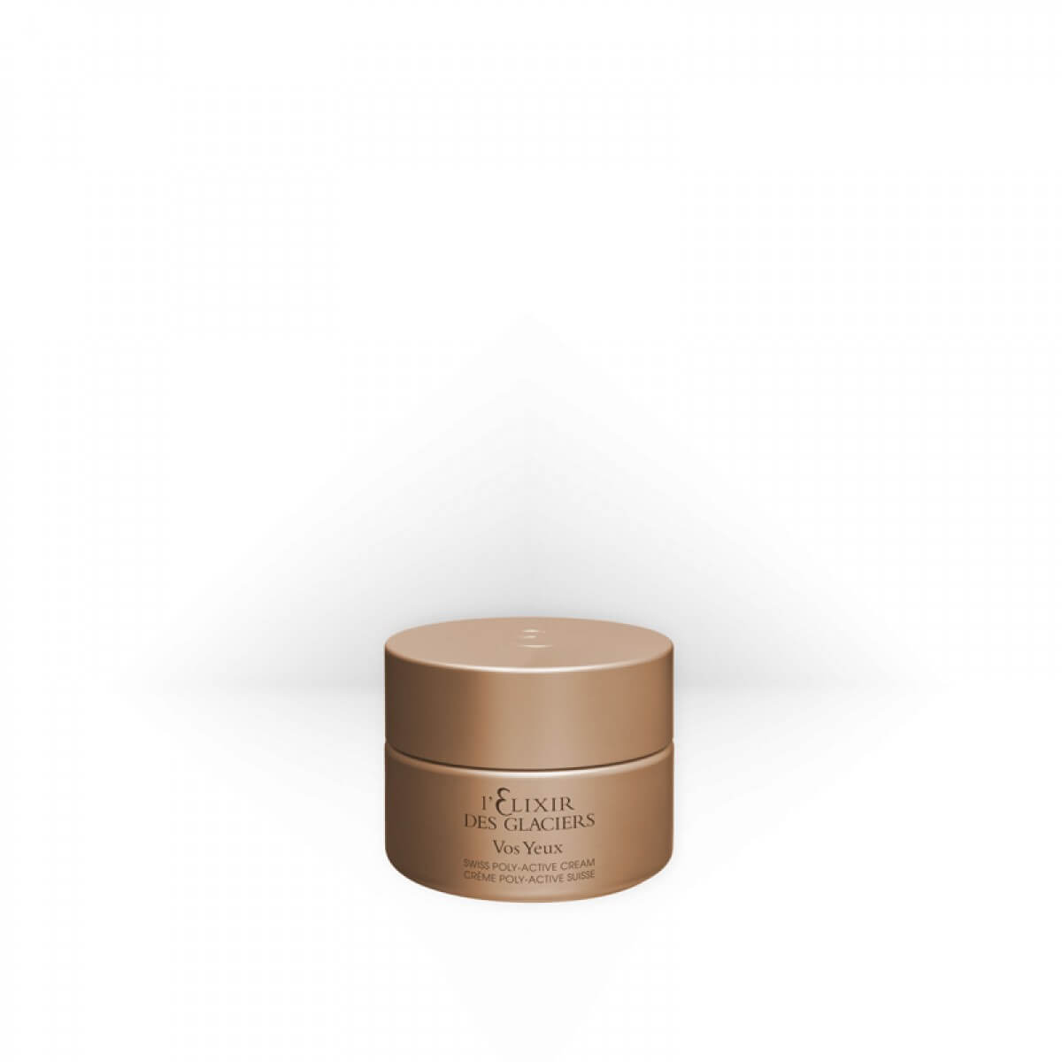 Elixir des Glaciers Vos Yeux Eye Cream in a frosted glass jar with a gold lid, a luxurious treatment designed to smooth, firm, and brighten the eye area.