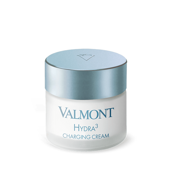 A white jar of Hydra3 Charging Cream with a light blue metallic lid and blue lettering sits on a plain white background—this cream delivers long-lasting hydration for revitalized skin.
