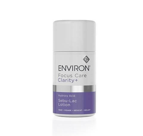 A clean, minimalist white and purple bottle of Hydroxy Acid Sebu-Lac Lotion, featuring Alpha Hydroxy Acid and ideal for breakout-prone skin.